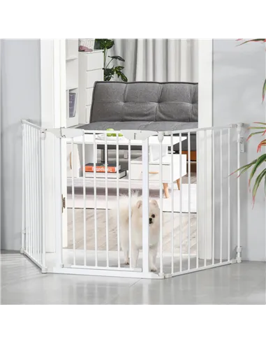 PawHut Pet Safety Gate, 3 Panels Playpen Fireplace, Foldable Metal Fence, Stair Barrier, Room Divider, Fire Guard w/ Automatic C