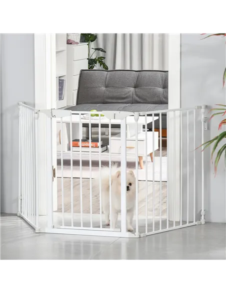 PawHut Pet Safety Gate, 3 Panels Playpen Fireplace, Foldable Metal Fence, Stair Barrier, Room Divider, Fire Guard w/ Automatic C