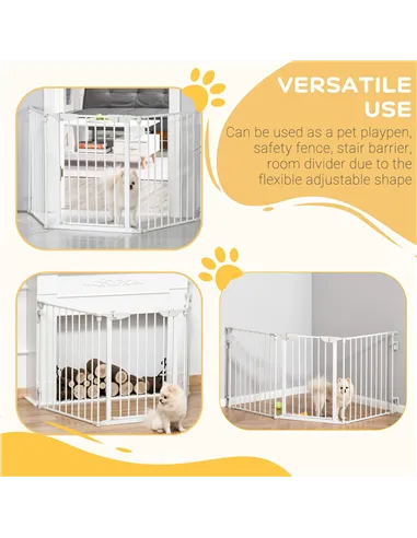 PawHut Pet Safety Gate, 3 Panels Playpen Fireplace, Foldable Metal Fence, Stair Barrier, Room Divider, Fire Guard w/ Automatic C