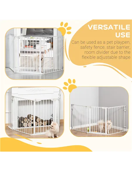PawHut Pet Safety Gate, 3 Panels Playpen Fireplace, Foldable Metal Fence, Stair Barrier, Room Divider, Fire Guard w/ Automatic C