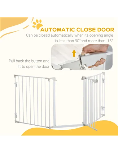 PawHut Pet Safety Gate, 3 Panels Playpen Fireplace, Foldable Metal Fence, Stair Barrier, Room Divider, Fire Guard w/ Automatic C