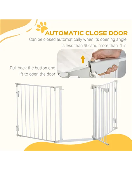 PawHut Pet Safety Gate, 3 Panels Playpen Fireplace, Foldable Metal Fence, Stair Barrier, Room Divider, Fire Guard w/ Automatic C