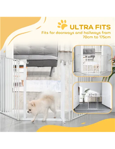 PawHut Pet Safety Gate, 3 Panels Playpen Fireplace, Foldable Metal Fence, Stair Barrier, Room Divider, Fire Guard w/ Automatic C