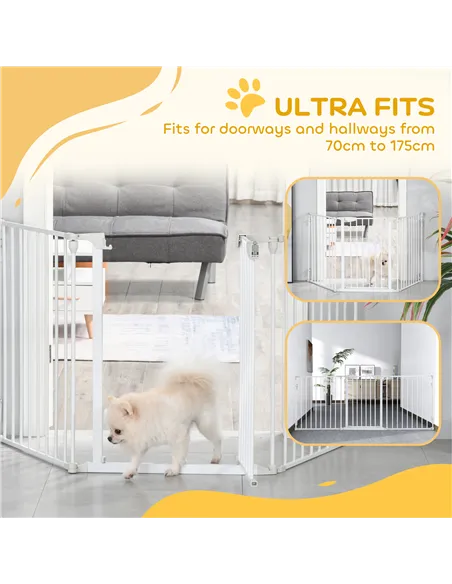 PawHut Pet Safety Gate, 3 Panels Playpen Fireplace, Foldable Metal Fence, Stair Barrier, Room Divider, Fire Guard w/ Automatic C