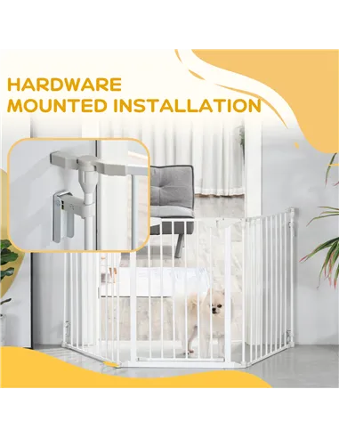 PawHut Pet Safety Gate, 3 Panels Playpen Fireplace, Foldable Metal Fence, Stair Barrier, Room Divider, Fire Guard w/ Automatic C