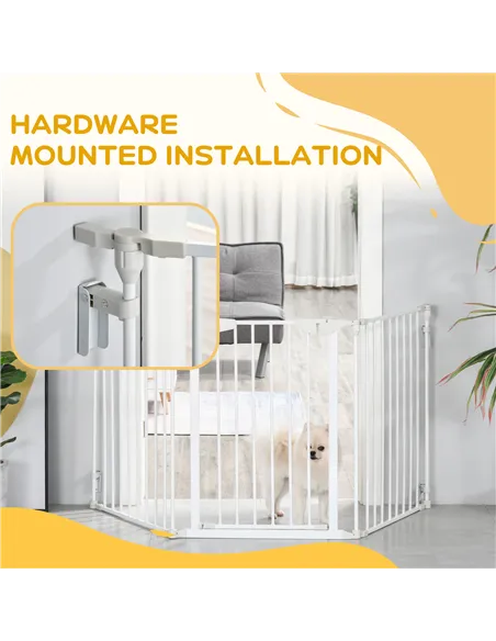 PawHut Pet Safety Gate, 3 Panels Playpen Fireplace, Foldable Metal Fence, Stair Barrier, Room Divider, Fire Guard w/ Automatic C