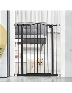 PawHut Pressure Fit Dog Stair Gate No Drilling Safety Gate Auto Close for Doorways, Hallways, 74-80cm Adjustable, 94cm Tall, Bla 2