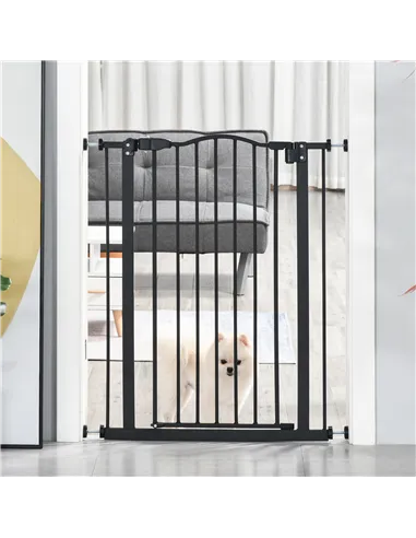 PawHut Pressure Fit Dog Stair Gate No Drilling Safety Gate Auto Close for Doorways, Hallways, 74-80cm Adjustable, 94cm Tall, Bla