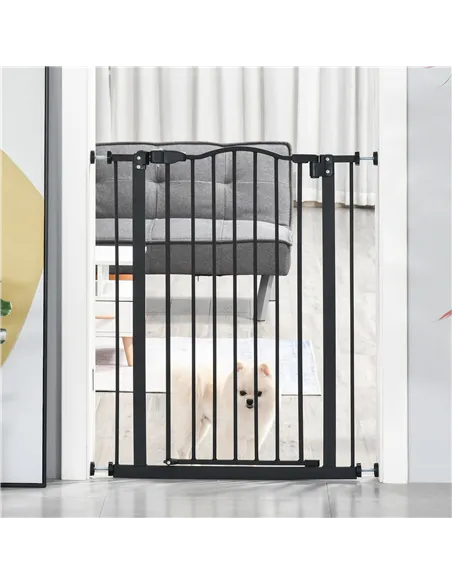 PawHut Pressure Fit Dog Stair Gate No Drilling Safety Gate Auto Close for Doorways, Hallways, 74-80cm Adjustable, 94cm Tall, Bla
