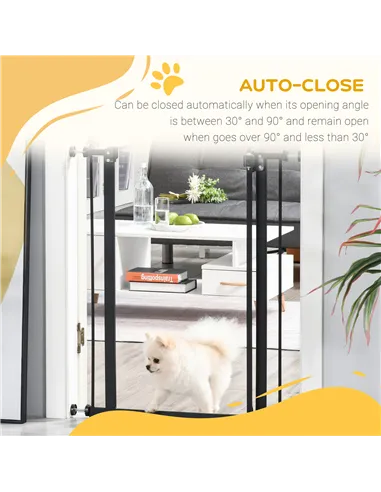 PawHut Pressure Fit Dog Stair Gate No Drilling Safety Gate Auto Close for Doorways, Hallways, 74-80cm Adjustable, 94cm Tall, Bla