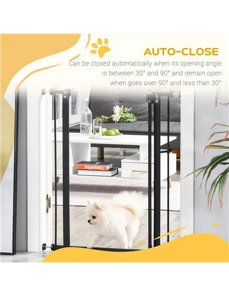 PawHut Pressure Fit Dog Stair Gate No Drilling Safety Gate Auto Close for Doorways, Hallways, 74-80cm Adjustable, 94cm Tall, Bla