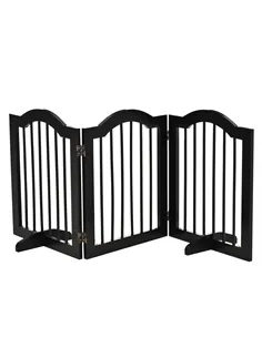 PawHut Freestanding Pet Gate Wooden Dog Gate with Support Feet Foldable Pet Fence Safety Barrier for the House Doorway Stairs Bl