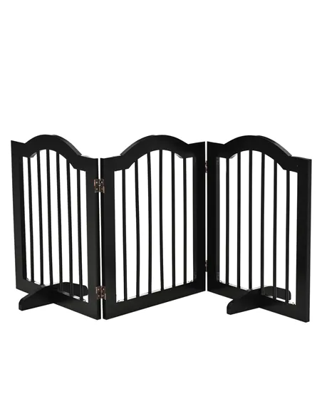 PawHut Freestanding Pet Gate Wooden Dog Gate with Support Feet Foldable Pet Fence Safety Barrier for the House Doorway Stairs Bl