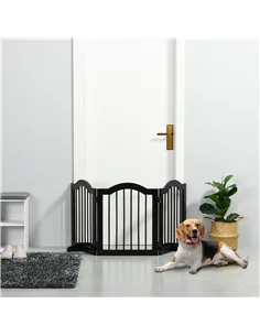 PawHut Freestanding Pet Gate Wooden Dog Gate with Support Feet Foldable Pet Fence Safety Barrier for the House Doorway Stairs Bl 2