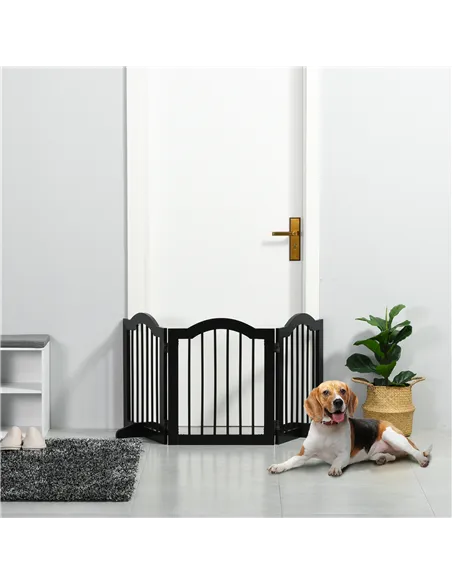 PawHut Freestanding Pet Gate Wooden Dog Gate with Support Feet Foldable Pet Fence Safety Barrier for the House Doorway Stairs Bl