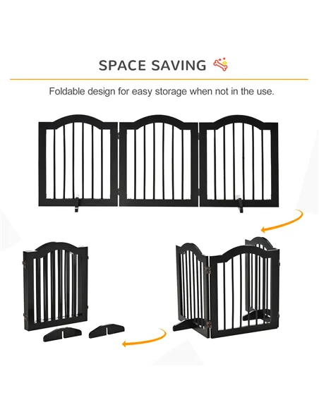 PawHut Freestanding Pet Gate Wooden Dog Gate with Support Feet Foldable Pet Fence Safety Barrier for the House Doorway Stairs Bl