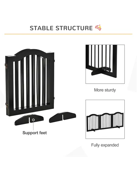 PawHut Freestanding Pet Gate Wooden Dog Gate with Support Feet Foldable Pet Fence Safety Barrier for the House Doorway Stairs Bl