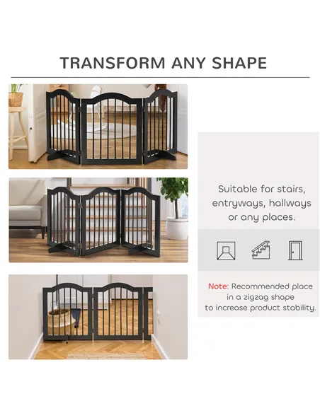 PawHut Freestanding Pet Gate Wooden Dog Gate with Support Feet Foldable Pet Fence Safety Barrier for the House Doorway Stairs Bl