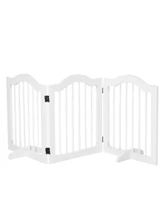 PawHut 3 Panels Dog Gate w/ Support Feet Fence Safety Barrier Freestanding Wood White