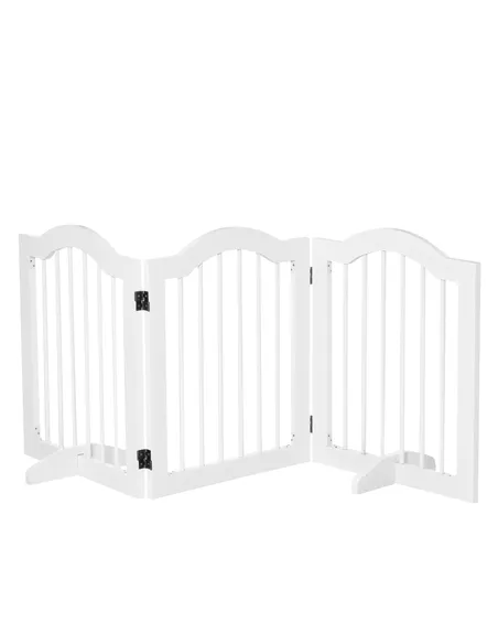 PawHut 3 Panels Dog Gate w/ Support Feet Fence Safety Barrier Freestanding Wood White