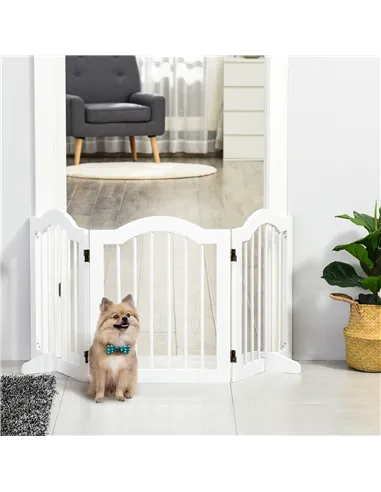 PawHut 3 Panels Dog Gate w/ Support Feet Fence Safety Barrier Freestanding Wood White