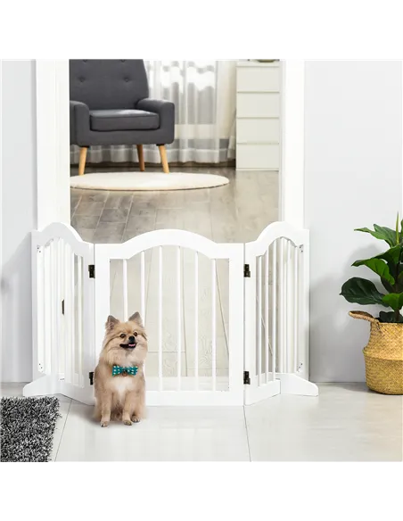 PawHut 3 Panels Dog Gate w/ Support Feet Fence Safety Barrier Freestanding Wood White