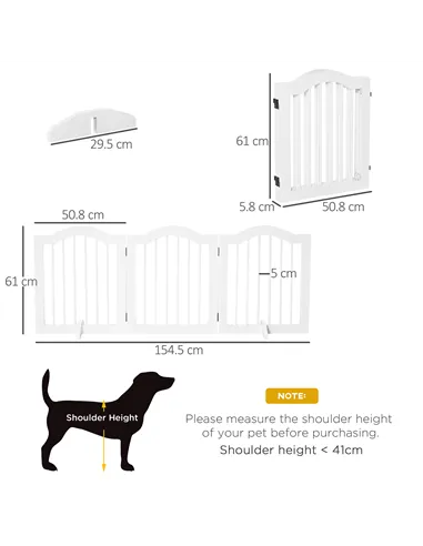 PawHut 3 Panels Dog Gate w/ Support Feet Fence Safety Barrier Freestanding Wood White