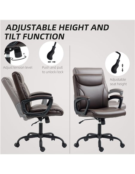 HOMCOM Executive Office Chair, Faux Leather Desk Chair with Height Adjustable, Swivel Wheels and Tilt Function, Computer Chair f