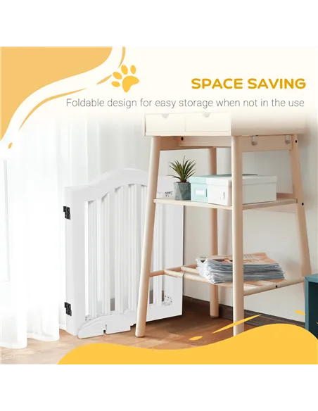 PawHut 3 Panels Dog Gate w/ Support Feet Fence Safety Barrier Freestanding Wood White