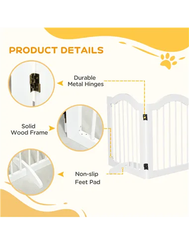 PawHut 3 Panels Dog Gate w/ Support Feet Fence Safety Barrier Freestanding Wood White