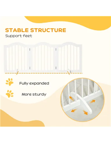 PawHut 3 Panels Dog Gate w/ Support Feet Fence Safety Barrier Freestanding Wood White