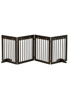 PawHut Freestanding Pet Gate 4 Panel Wooden Dog Barrier Folding Safety Fence with Support Feet up to 204cm Long 61cm Tall for Do