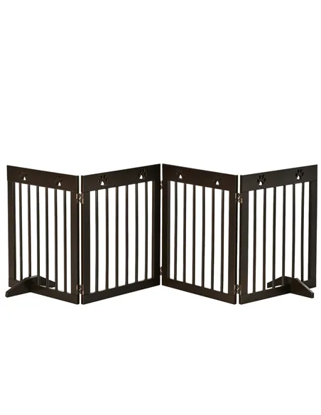 PawHut Freestanding Pet Gate 4 Panel Wooden Dog Barrier Folding Safety Fence with Support Feet up to 204cm Long 61cm Tall for Do