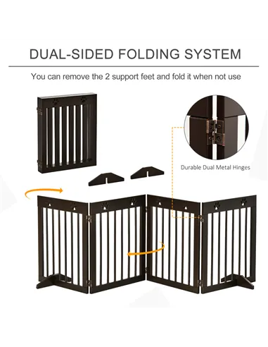 PawHut Freestanding Pet Gate 4 Panel Wooden Dog Barrier Folding Safety Fence with Support Feet up to 204cm Long 61cm Tall for Do