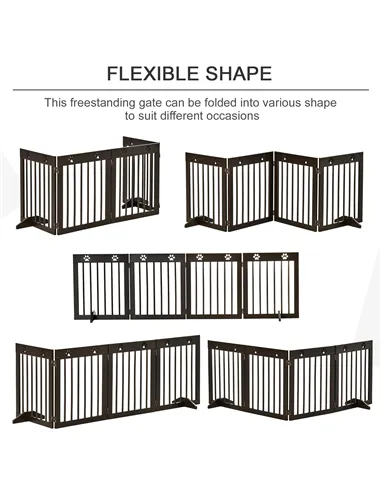 PawHut Freestanding Pet Gate 4 Panel Wooden Dog Barrier Folding Safety Fence with Support Feet up to 204cm Long 61cm Tall for Do