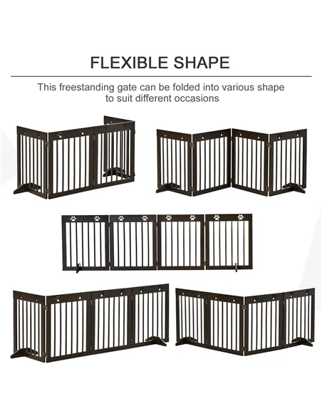 PawHut Freestanding Pet Gate 4 Panel Wooden Dog Barrier Folding Safety Fence with Support Feet up to 204cm Long 61cm Tall for Do