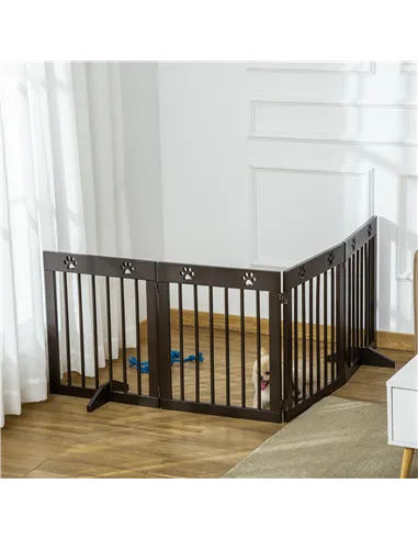 PawHut Freestanding Pet Gate 4 Panel Wooden Dog Barrier Folding Safety Fence with Support Feet up to 204cm Long 61cm Tall for Do
