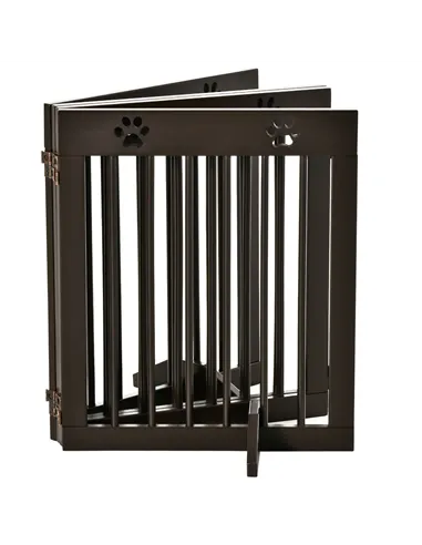 PawHut Freestanding Pet Gate 4 Panel Wooden Dog Barrier Folding Safety Fence with Support Feet up to 204cm Long 61cm Tall for Do