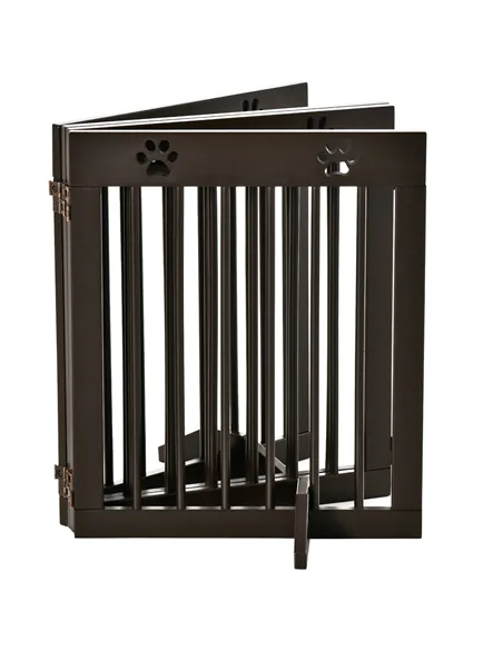 PawHut Freestanding Pet Gate 4 Panel Wooden Dog Barrier Folding Safety Fence with Support Feet up to 204cm Long 61cm Tall for Do