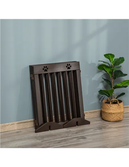 PawHut Freestanding Pet Gate 4 Panel Wooden Dog Barrier Folding Safety Fence with Support Feet up to 204cm Long 61cm Tall for Do