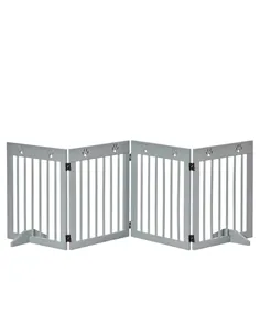 PawHut Freestanding Pet Gate 4 Panel Folding Wooden Dog Barrier w/ Support Feet