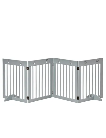 PawHut Freestanding Pet Gate 4 Panel Folding Wooden Dog Barrier w/ Support Feet