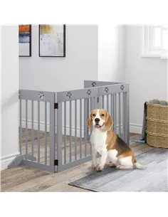 PawHut Freestanding Pet Gate 4 Panel Folding Wooden Dog Barrier w/ Support Feet 2