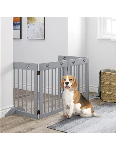 PawHut Freestanding Pet Gate 4 Panel Folding Wooden Dog Barrier w/ Support Feet