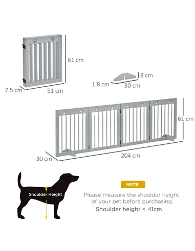 PawHut Freestanding Pet Gate 4 Panel Folding Wooden Dog Barrier w/ Support Feet