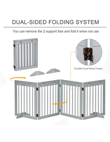 PawHut Freestanding Pet Gate 4 Panel Folding Wooden Dog Barrier w/ Support Feet