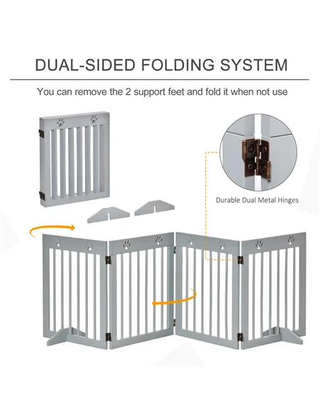 PawHut Freestanding Pet Gate 4 Panel Folding Wooden Dog Barrier w/ Support Feet