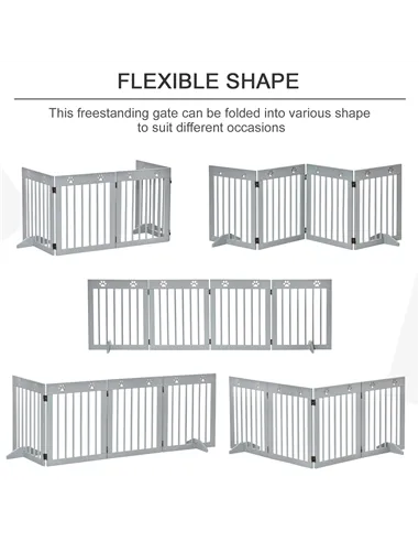 PawHut Freestanding Pet Gate 4 Panel Folding Wooden Dog Barrier w/ Support Feet