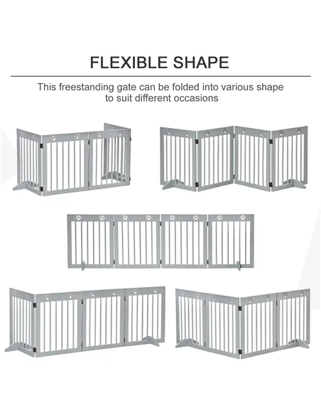 PawHut Freestanding Pet Gate 4 Panel Folding Wooden Dog Barrier w/ Support Feet