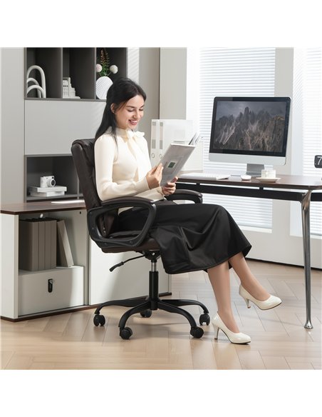 HOMCOM Executive Office Chair, Faux Leather Desk Chair with Height Adjustable, Swivel Wheels and Tilt Function, Computer Chair f